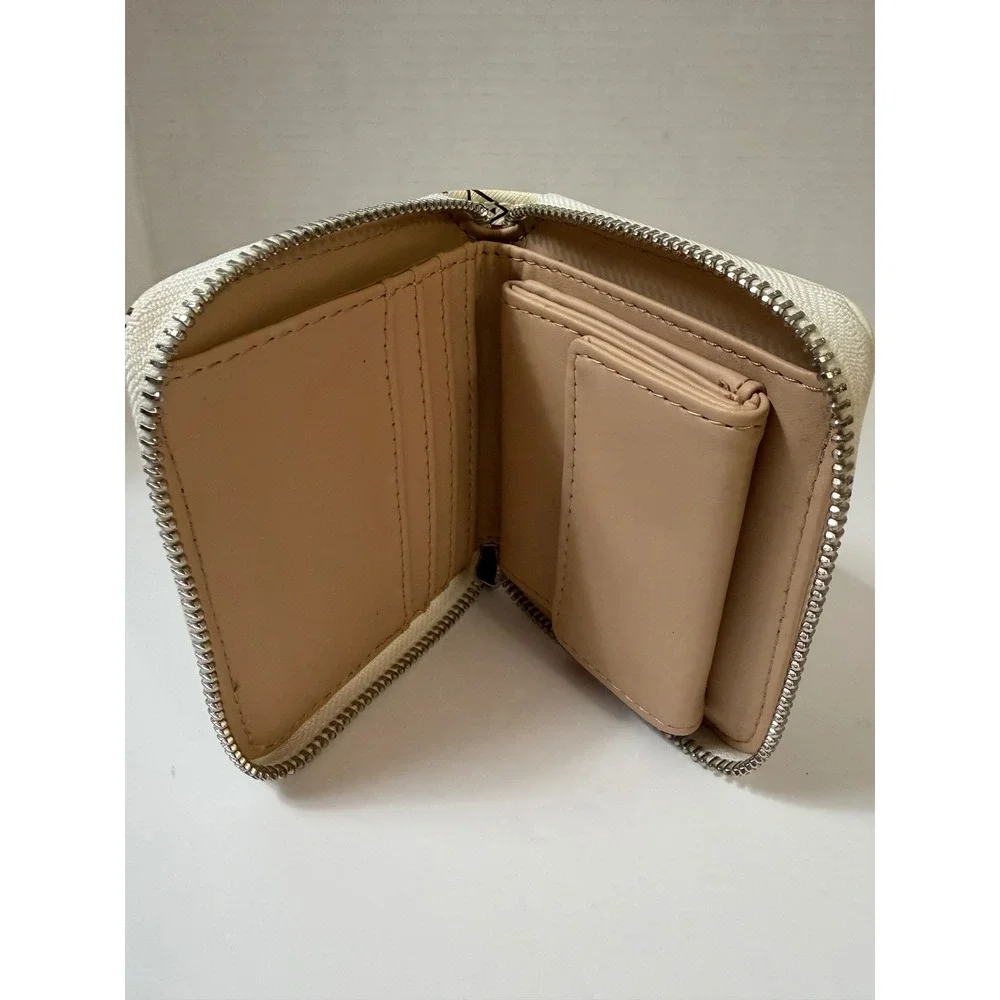 Guess Los Angeles Zip‎ Around Wallet White Logo Print Saffiano Faux Leather - Picture 3 of 11